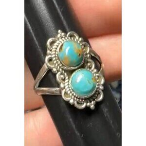 Double Turquoise Stone 925 Sterling Silver Ring Size 7